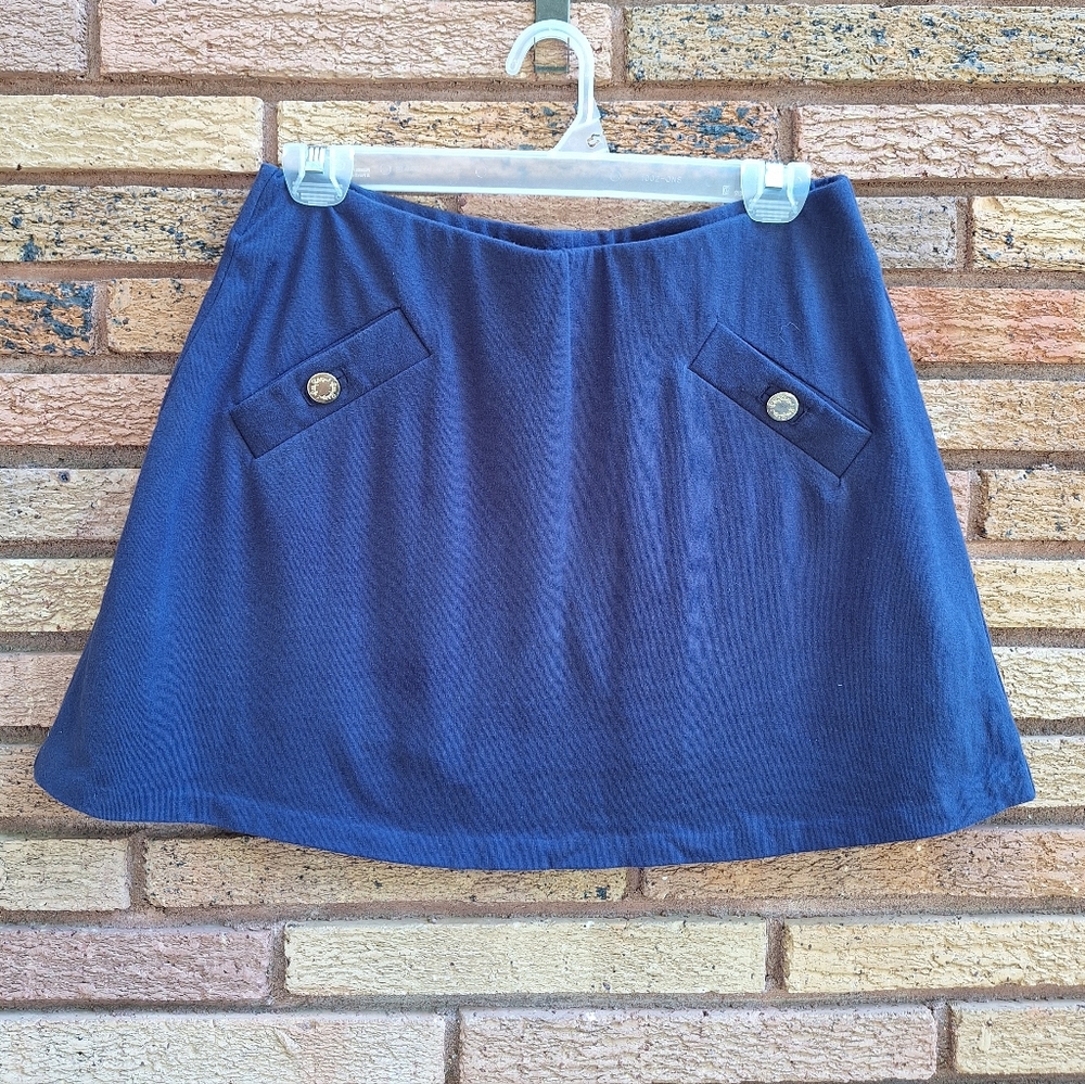 Navy A-Line Womens Shorts Skirt with Decorative Buttons
